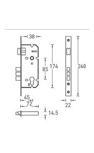 Замок врезной L01-45-70 TR AB/ACF, бронза/кофе