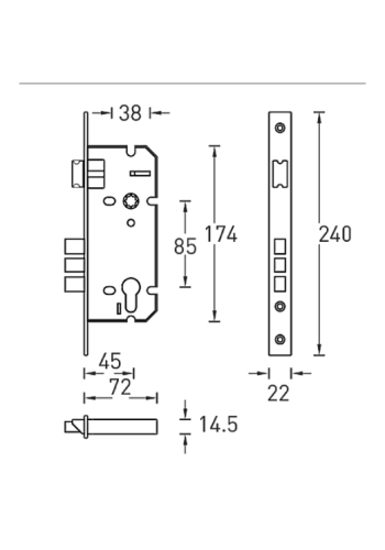 Замок врезной L01-45-70 TR AB/ACF, бронза/кофе