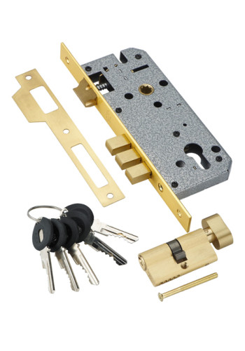 Замок врезной с секретным цилиндром 60мм.5 кл. ADDEN BAU. LOCK 4585 5-60B D GOLD (цвет ЗОЛОТО БЛЕСТЯЩЕЕ)
